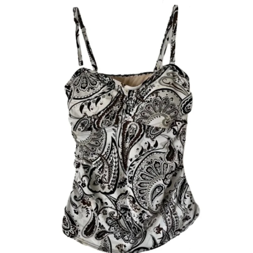 Lands' End B/W Paisley Adjustable Tankini - Black/White - 10 - Picture 1 of 9